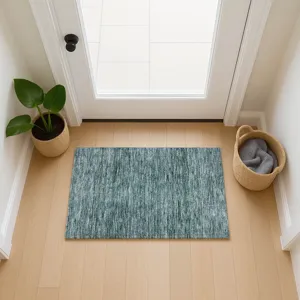 Luxury Washable Indoor/Outdoor Soft Essentials Teal 1\'8\" x 2\'6\" Rug