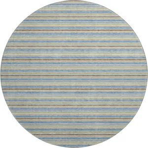 Luxury Washable Indoor/Outdoor Soft Essentials Blue 8' x 8' Round Rug