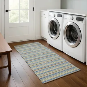 Luxury Washable Indoor/Outdoor Soft Essentials Blue 2\'3\" x 7\'6\" Runner Rug