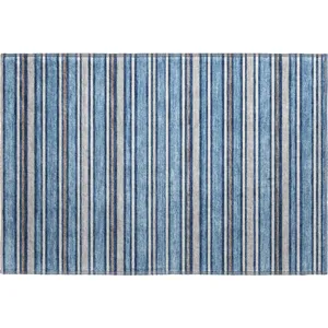 Luxury Washable Indoor/Outdoor Soft Essentials Denim 1\'8\" x 2\'6\" Rug