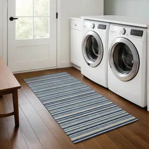 Luxury Washable Indoor/Outdoor Soft Essentials Navy 2\'3\" x 7\'6\" Runner Rug