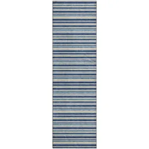Luxury Washable Indoor/Outdoor Soft Essentials Navy 2\'3\" x 7\'6\" Runner Rug