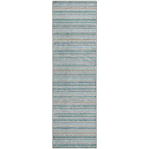 Luxury Washable Indoor/Outdoor Soft Essentials Teal 2\'3\" x 7\'6\" Runner Rug