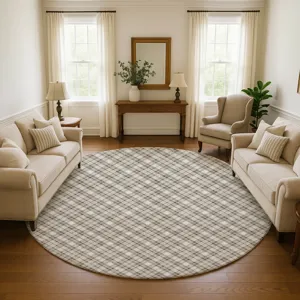 Luxury Washable Indoor/Outdoor Soft Essentials Beige 8\' x 8\' Round Rug