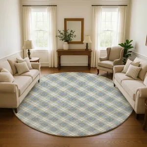 Luxury Washable Indoor/Outdoor Soft Essentials Blue 8\' x 8\' Round Rug