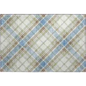 Luxury Washable Indoor/Outdoor Soft Essentials Blue 1\'8\" x 2\'6\" Rug