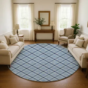 Luxury Washable Indoor/Outdoor Soft Essentials Denim 8\' x 8\' Round Rug