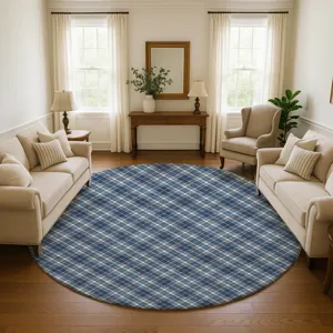 Luxury Washable Indoor/Outdoor Soft Essentials Navy 8\' x 8\' Round Rug