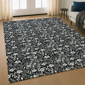 Luxury Washable Indoor/Outdoor Soft Essentials Black 5\' x 7\'6\" Rug