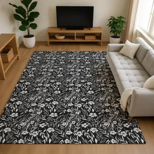 Luxury Washable Indoor/Outdoor Soft Essentials Black 5\' x 7\'6\" Rug