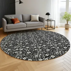 Luxury Washable Indoor/Outdoor Soft Essentials Black 8\' x 8\' Round Rug
