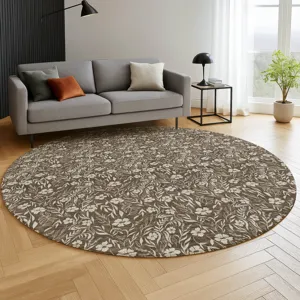Luxury Washable Indoor/Outdoor Soft Essentials Chocolate 8\' x 8\' Round Rug