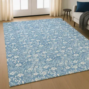 Luxury Washable Indoor/Outdoor Soft Essentials Denim 10\' x 14\' Rug
