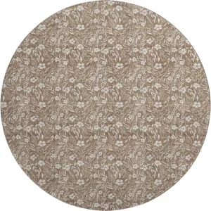 Luxury Washable Indoor/Outdoor Soft Essentials Mocha 8\' x 8\' Round Rug