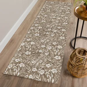 Luxury Washable Indoor/Outdoor Soft Essentials Mocha 2\'3\" x 7\'6\" Runner Rug