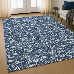 Luxury Washable Indoor/Outdoor Soft Essentials Navy 9\' x 12\' Rug