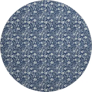 Luxury Washable Indoor/Outdoor Soft Essentials Navy 8\' x 8\' Round Rug