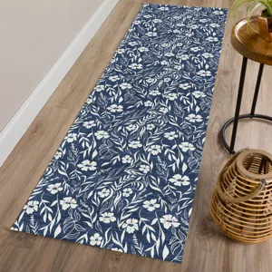 Luxury Washable Indoor/Outdoor Soft Essentials Navy 2\'3\" x 7\'6\" Runner Rug