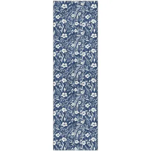 Luxury Washable Indoor/Outdoor Soft Essentials Navy 2\'3\" x 7\'6\" Runner Rug