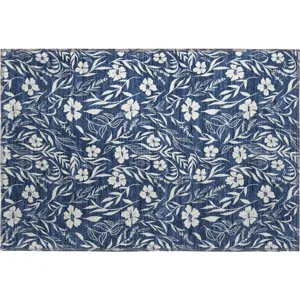 Luxury Washable Indoor/Outdoor Soft Essentials Navy Rug