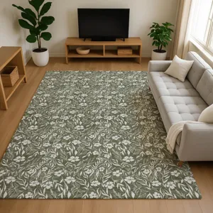 Luxury Washable Indoor/Outdoor Soft Essentials Olive 10\' x 14\' Rug