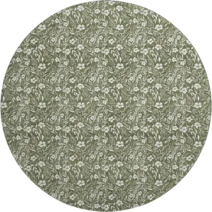 Luxury Washable Indoor/Outdoor Soft Essentials Olive 8\' x 8\' Round Rug