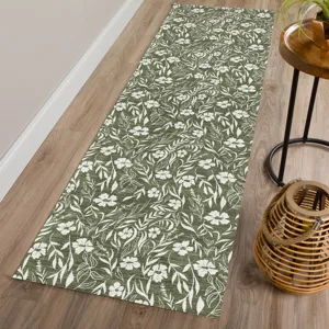 Luxury Washable Indoor/Outdoor Soft Essentials Olive 2\'3\" x 7\'6\" Runner Rug