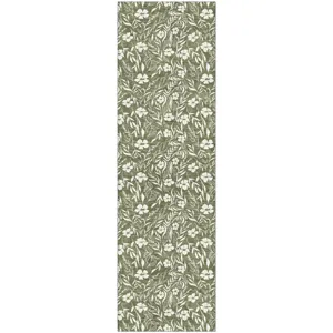 Luxury Washable Indoor/Outdoor Soft Essentials Olive 2'3" x 7'6" Runner Rug
