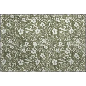 Luxury Washable Indoor/Outdoor Soft Essentials Olive 1\'8\" x 2\'6\" Rug