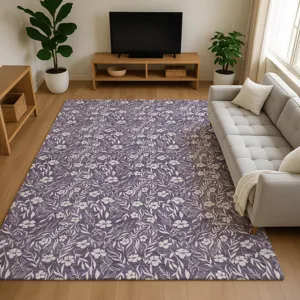Luxury Washable Indoor/Outdoor Soft Essentials Purple 2\'6\" x 3\'10\" Rug