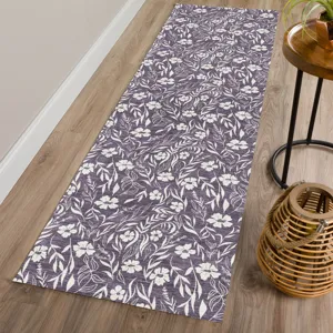 Luxury Washable Indoor/Outdoor Soft Essentials Purple 2\'3\" x 7\'6\" Runner Rug