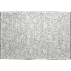 Luxury Washable Indoor/Outdoor Soft Essentials Silver 1\'8\" x 2\'6\" Rug
