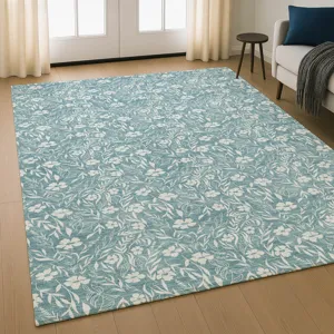 Luxury Washable Indoor/Outdoor Soft Essentials Teal 5\' x 7\'6\" Rug