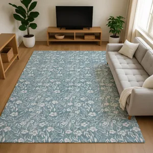 Luxury Washable Indoor/Outdoor Soft Essentials Teal 5\' x 7\'6\" Rug