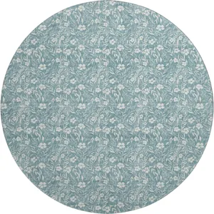 Luxury Washable Indoor/Outdoor Soft Essentials Teal 8' x 8' Round Rug