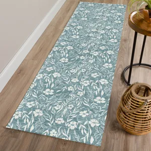 Luxury Washable Indoor/Outdoor Soft Essentials Teal 2\'3\" x 7\'6\" Runner Rug
