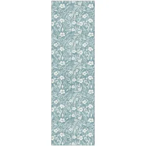 Luxury Washable Indoor/Outdoor Soft Essentials Teal 2'3" x 7'6" Runner Rug