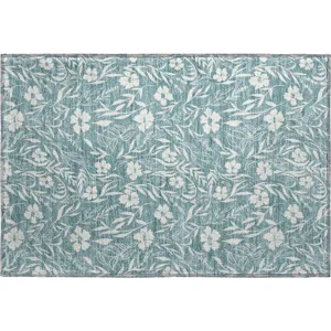Luxury Washable Indoor/Outdoor Soft Essentials Teal Rug