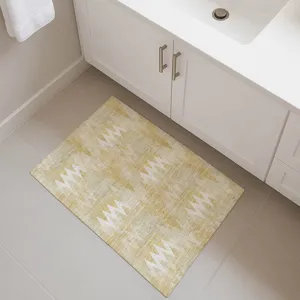 Luxury Washable Soft Essentials Gold 1\'8\" x 2\'6\" Rug