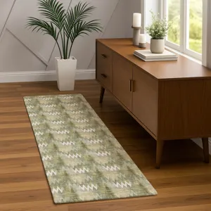 Luxury Washable Soft Essentials Olive 2\'3\" x 7\'6\" Runner Rug