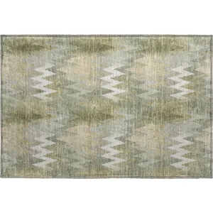 Luxury Washable Soft Essentials Olive 1\'8\" x 2\'6\" Rug