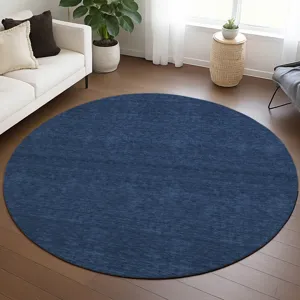 Luxury Washable Soft Essentials Navy 8\' x 8\' Round Rug