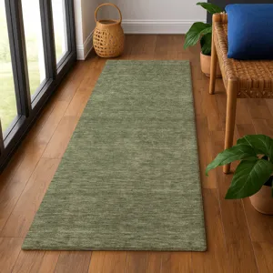 Luxury Washable Soft Essentials Olive 2\'3\" x 7\'6\" Runner Rug