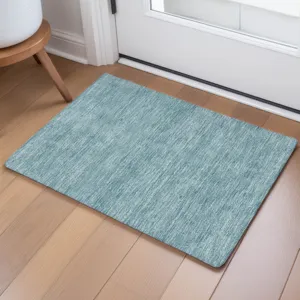 Luxury Washable Soft Essentials Teal 1\'8\" x 2\'6\" Rug