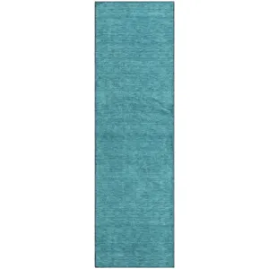 Luxury Washable Soft Essentials Turquoise 2'3" x 7'6" Runner Rug