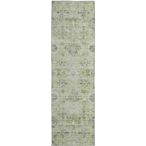 Luxury Washable Indoor/Outdoor Solace Aloe 2\'3\" x 7\'6\" Runner Rug
