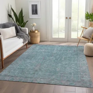 Luxury Washable Indoor/Outdoor Solace Aqua 2\'6\" x 3\'10\" Rug