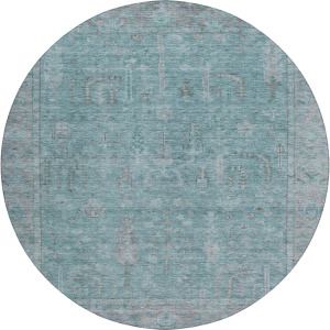 Luxury Washable Indoor/Outdoor Solace Aqua 8' x 8' Round Rug