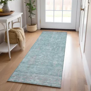 Luxury Washable Indoor/Outdoor Solace Aqua 2\'3\" x 7\'6\" Runner Rug