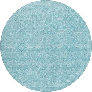 Luxury Washable Indoor/Outdoor Solace Sky 8\' x 8\' Round Rug